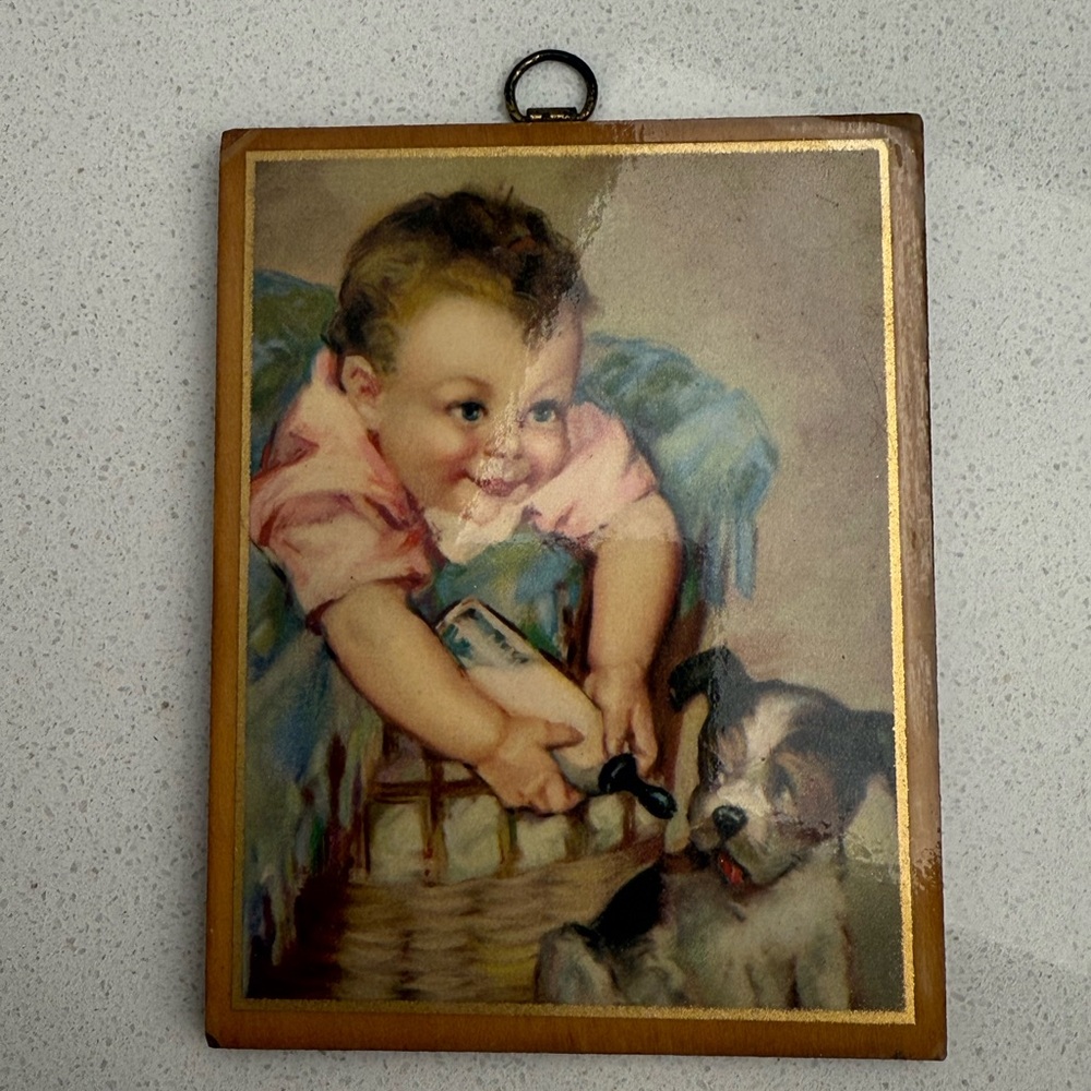 Vintage Picture Laurette Patten 1930s 1940s Baby Bottle Puppy Wall Art Nursery - Picture 5 of 12